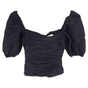 Reformation Puffed Sleeve Cropped Top in Black Cotton